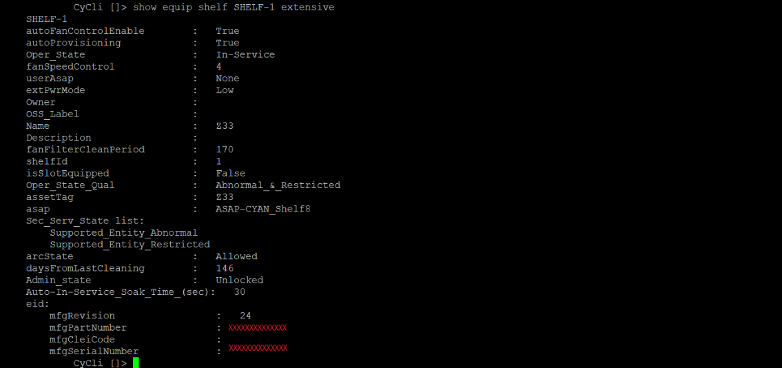 ZSeries How to check shelf related info (Serial number/Part number) via CLI.
